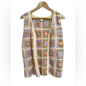 House of Harlow 1960 OS Knitted Crocheted Pastel Coastal Granny Square Vest